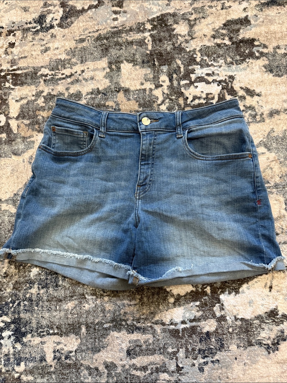 Warp + Weft Light Blue Denim Cutoff Shorts with Frayed Hem